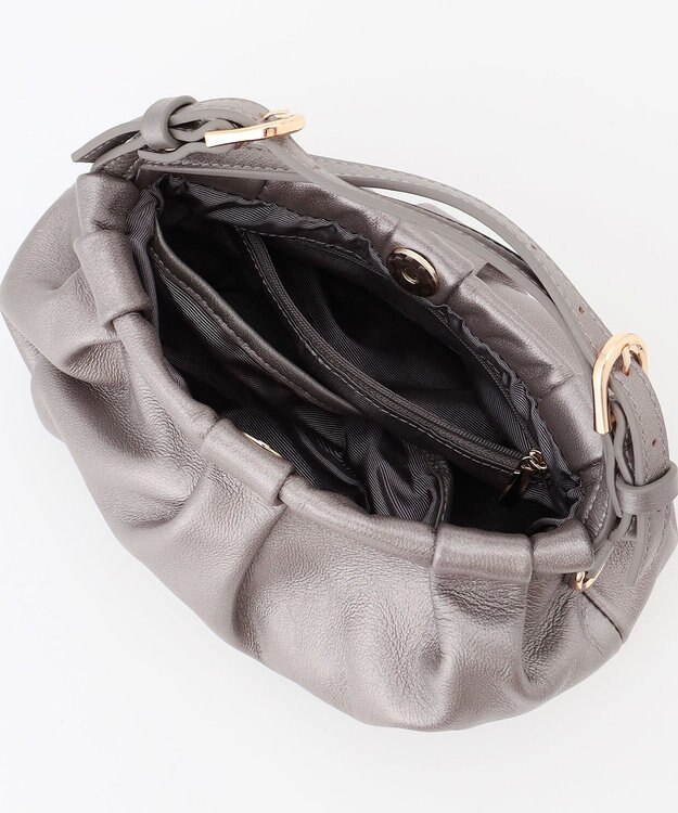 LA BAGAGERIE シープレザー　ギャザーミニマムバッグ ガンメタリック