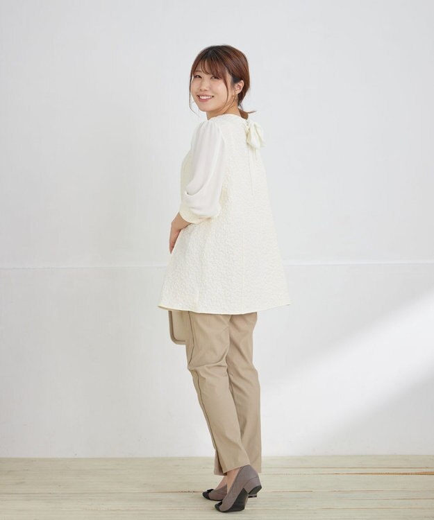 Tiaclasse 【洗える】フラワーJQ袖シフォンチュニック アイボリー