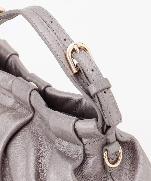 LA BAGAGERIE シープレザー　ギャザーミニマムバッグ ガンメタリック