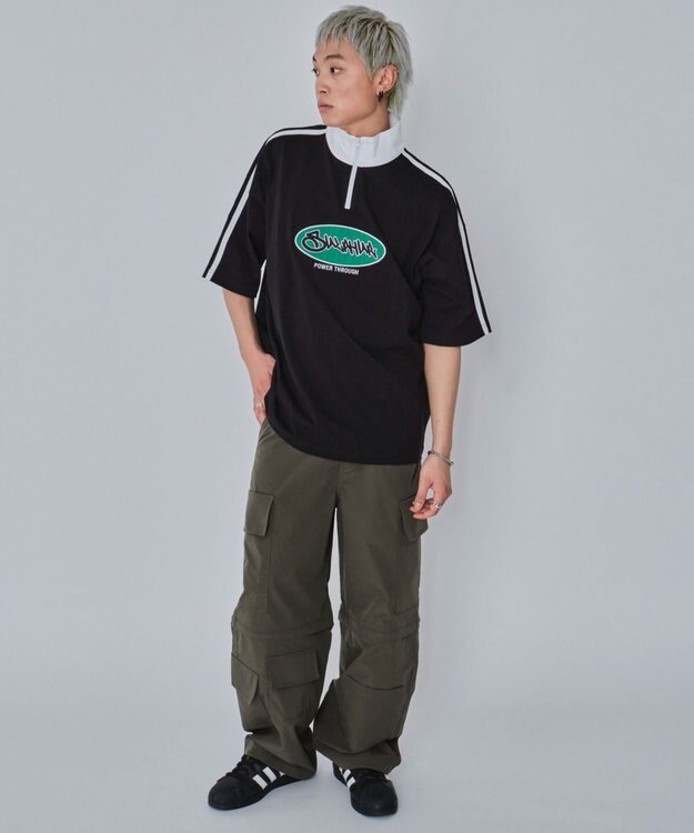 WEGO 【ユニセックス着用ITEM/MLサイズ展開】ヘビーウェイトハーフジップT（SS） ブラック