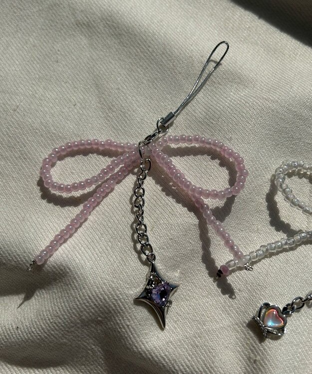 WEGO リボンビーズストラップキーホルダー 柄4