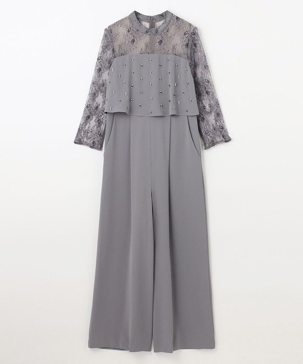 GRACE CONTINENTAL 刺繍ワイドサロペット グレー