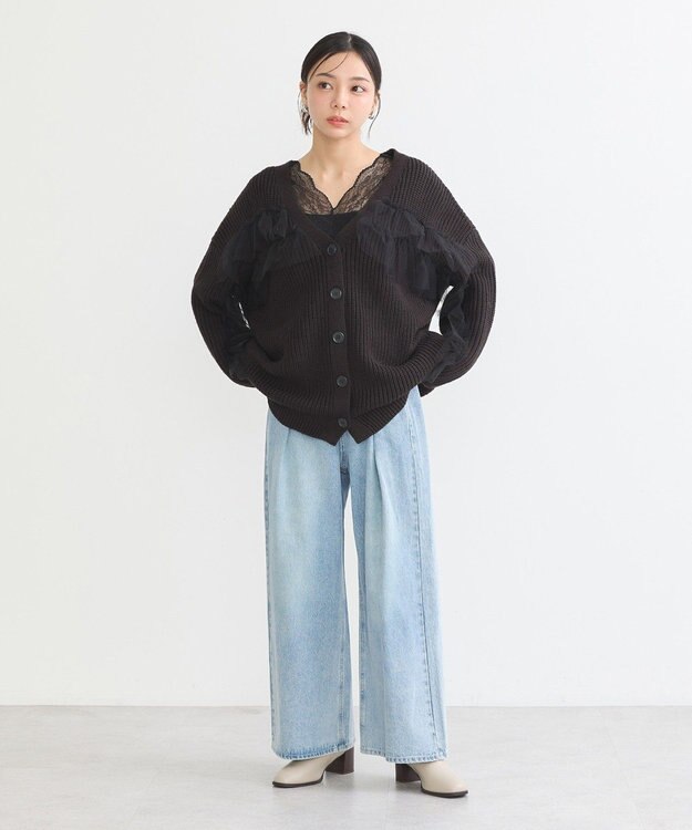 earth music&ecology チュールフリルカーディガン Black
