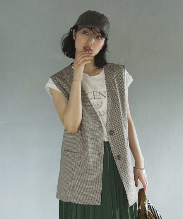 Green Parks ノースリーブチェックジレ Brown