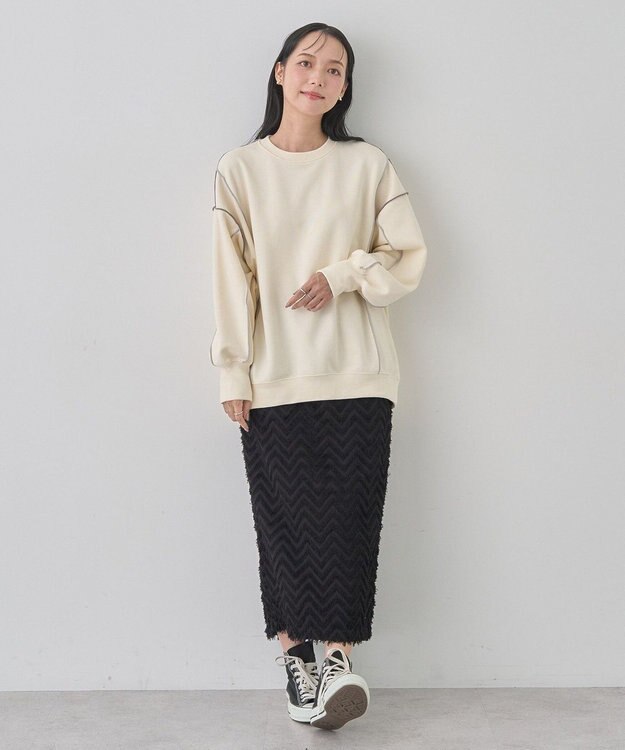 earth music&ecology 配色ルーズチュニック Ivory