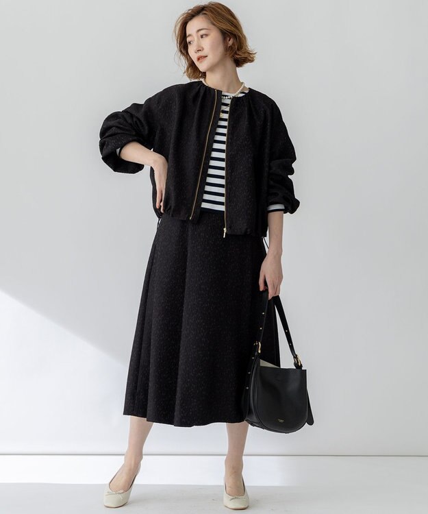 23区 S 【洗える】ジオメトリックジャカード タックフレア スカート ブラック系