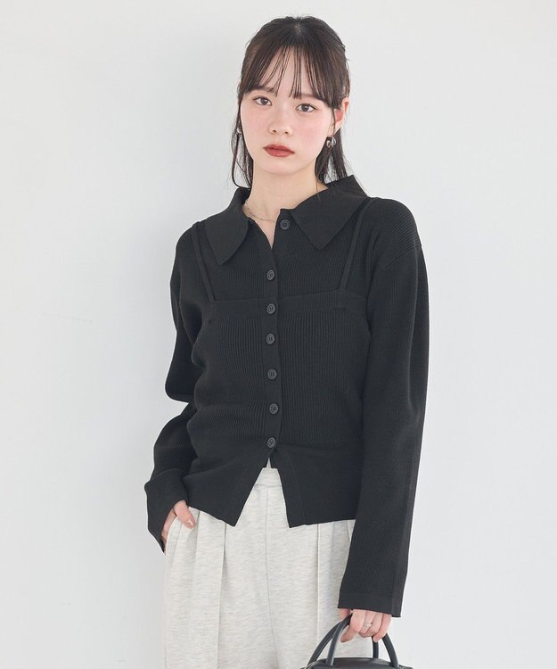 earth music&ecology 【2点SET】襟付きニットアンサンブル Black