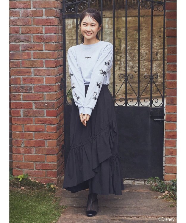 earth music&ecology Ｄｉｓｎｅｙ／袖プリントフィガロロンＴ Gray Mixture