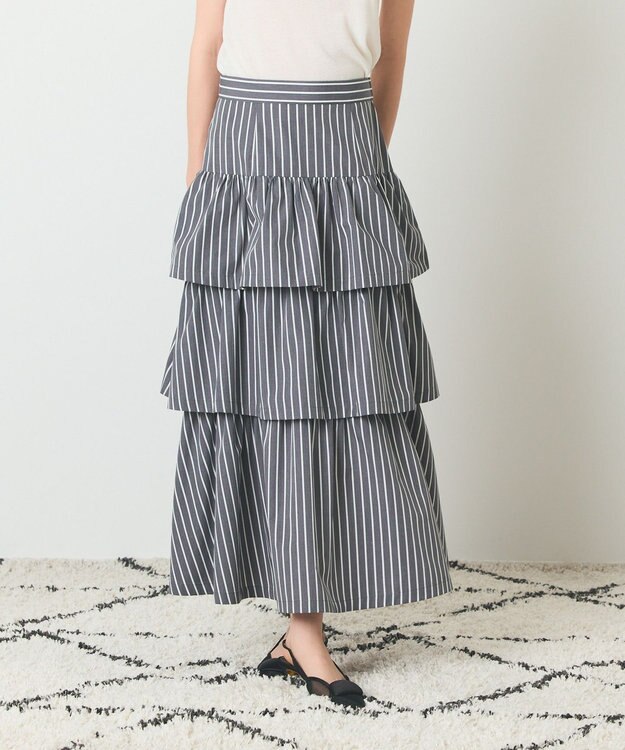 GRACE CONTINENTAL ストライプラッフルスカート ブラック