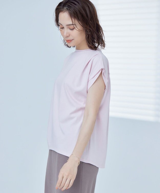 組曲 GIZAプレーティング天竺フレンチスリーブ Tシャツ ピンク系