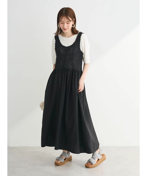 Green Parks ・ＳＵＧＡＲ　ＳＰＯＯＮ　クロシェキリカエワンピース Black