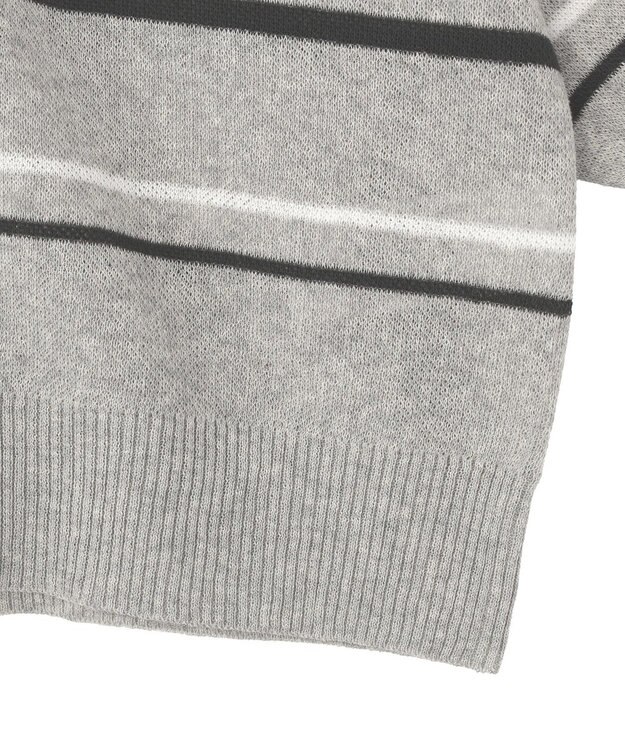 Green Parks 衿付き７分袖ニットプルオーバー Gray Mixture