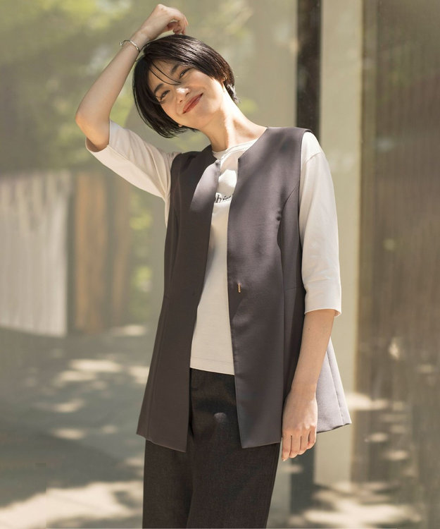 J.PRESS LADIES L 【セットアップ対応・洗える】RELAXIONツイル ジレ スレート系