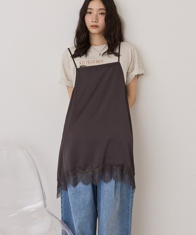 AMERICAN HOLIC イレギュラーヘムサテンレースキャミソール Charcoal Gray