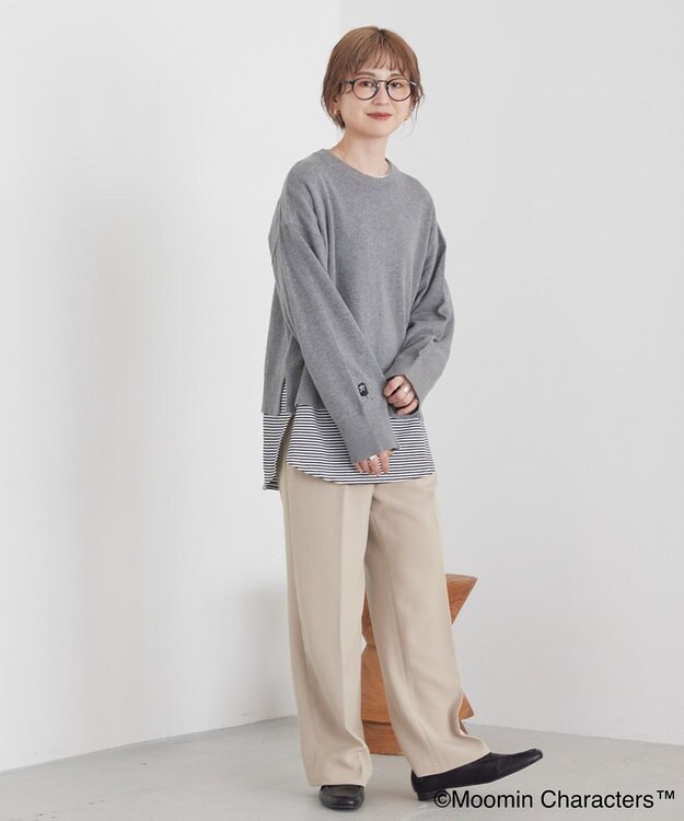 AMERICAN HOLIC Moomin 袖刺繍ニットプルオーバー Gray Mixture