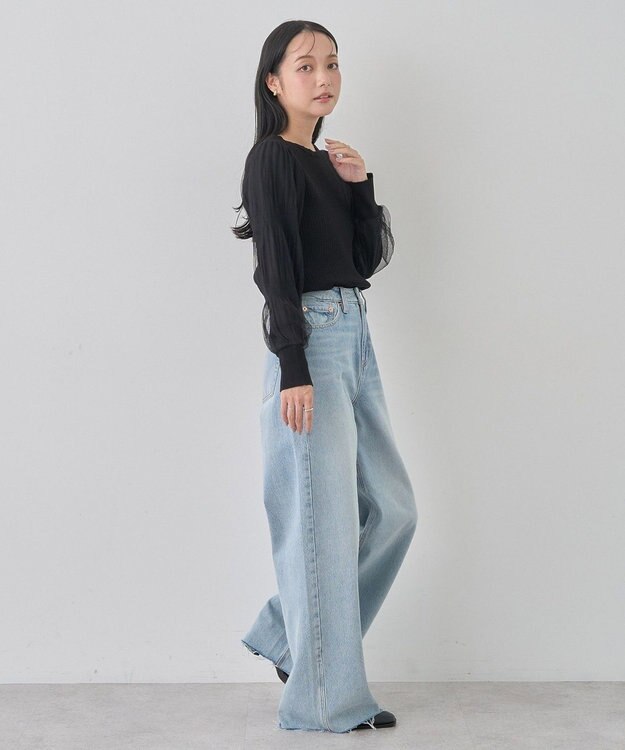 earth music&ecology マジョリカプリーツチュールニットプルオーバー Black