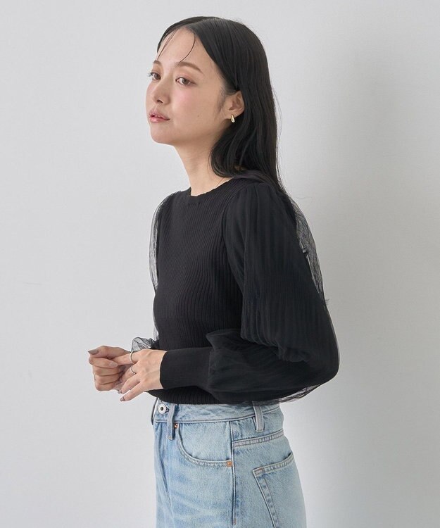 earth music&ecology マジョリカプリーツチュールニットプルオーバー Black