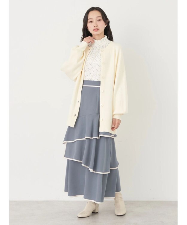 earth music&ecology パイピングフリルティアードスカート Gray