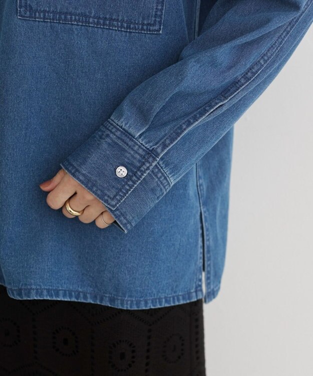 WEGO 【ANGIE VINTAGE】襟が選べる デニム プルオーバー シャツ（バンドカラー/レギュラー） ブルーその他