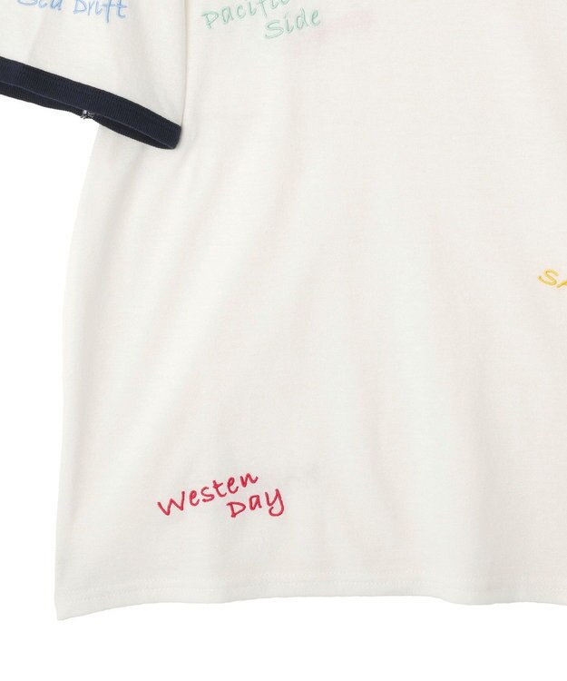 AMERICAN HOLIC ランダムロゴ刺繍リンガーTシャツ White