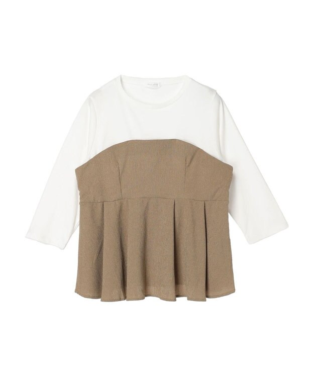 Green Parks ７分袖ビスチェドッキング風カットプルオーバー Beige