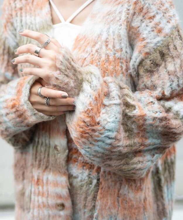 WEGO マルチボーダーブラッシュニットカーデ 柄1