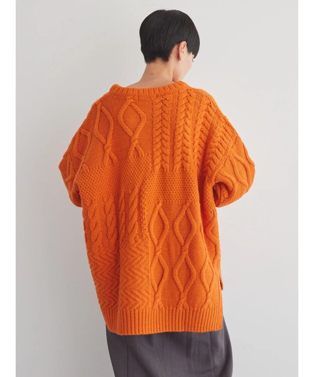 AMERICAN HOLIC パッチワークケーブルニットプルオーバー Orange