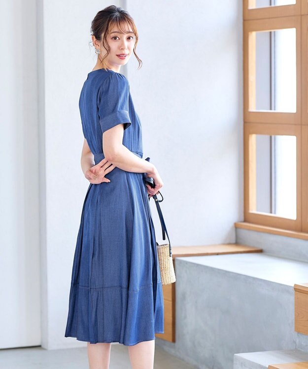 Tiaclasse デニムフレアワンピース ブルー