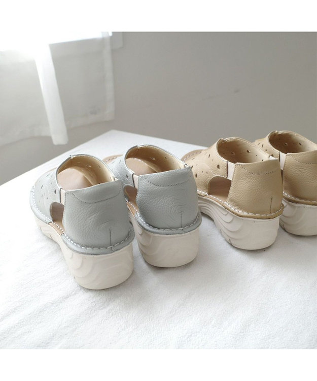 Pointer 本革 超軽量厚底パンチングサンダル サマーグレー