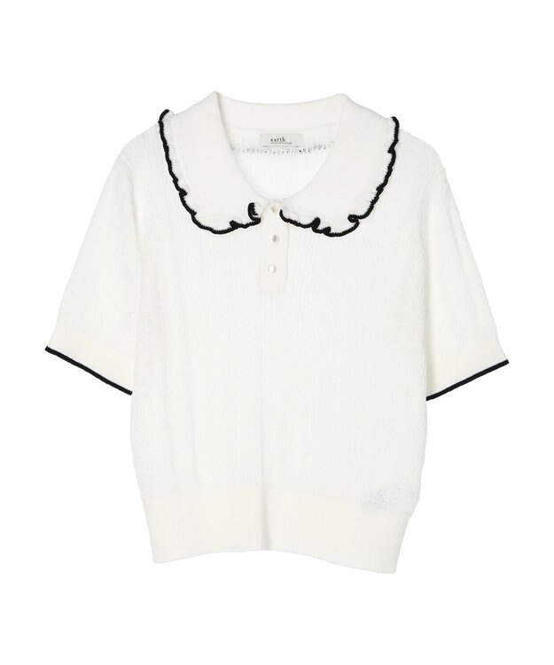 earth music&ecology フリルニットポロ White