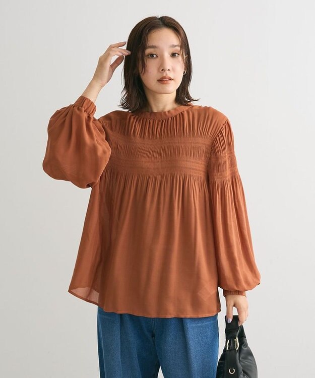 Green Parks マジョリカプリーツブラウス Brick Red