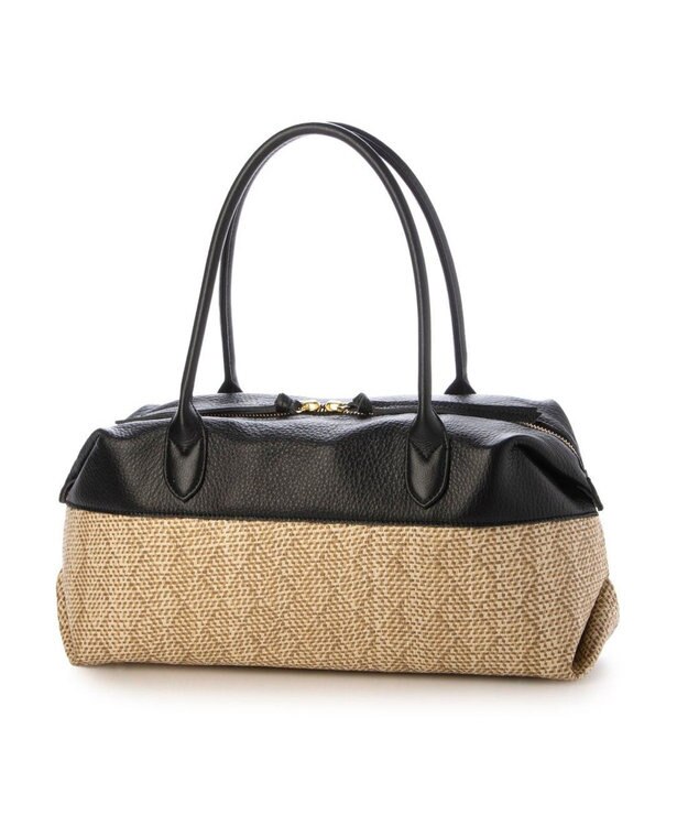 UNBILLION ペルケ perche / 雑材風×牛革付属横長ボストン ブラック