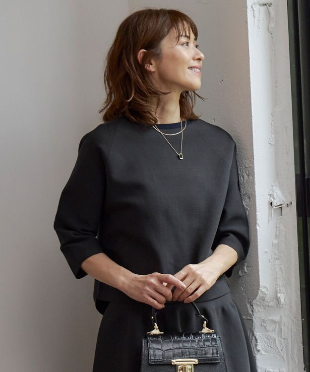 自由区 【洗える】ポリエステルホールガーメントプルオーバー ニット アッシュ×ネイビー