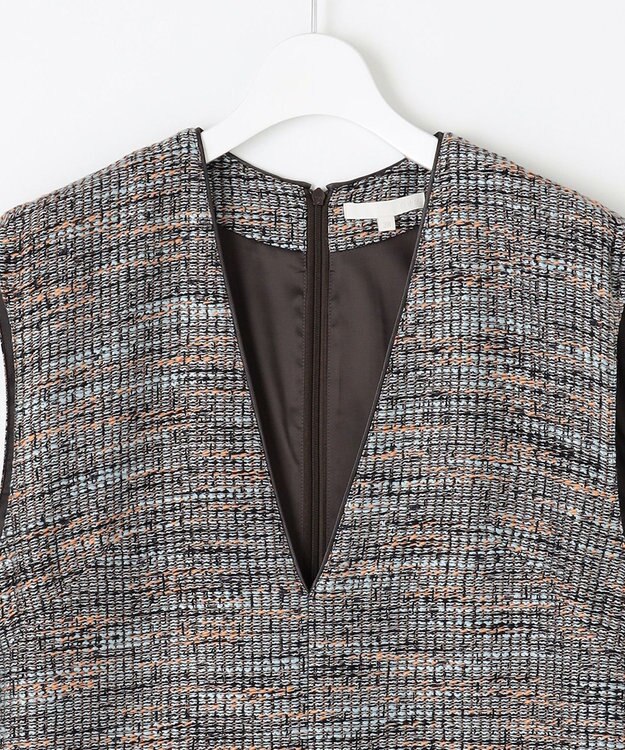 自由区 L 【洗える】エアリーツイード ジャンパースカート グレイッシュミントミックス