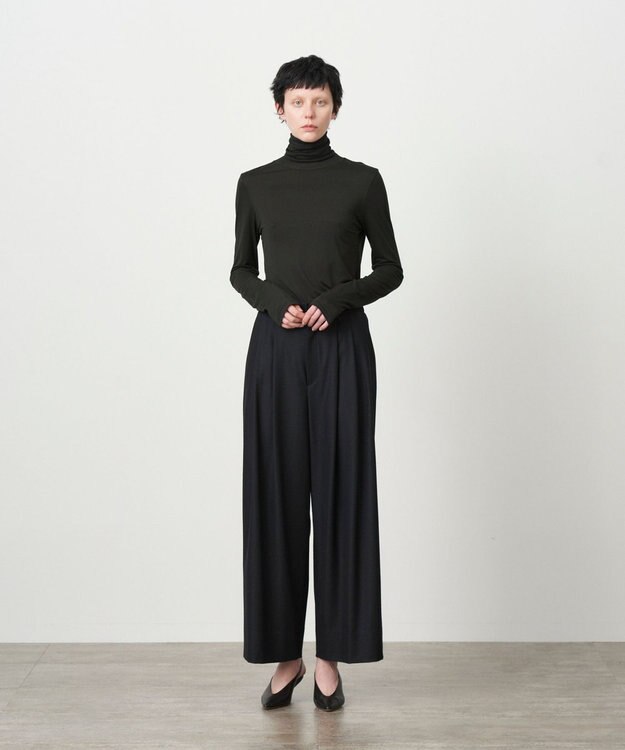 ATON MODAL SILK JERSEY | タートルネックプルオーバー BLACK