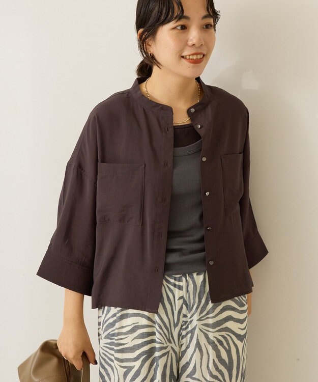 AMERICAN HOLIC 接触冷感Wポケット5分袖ショートシャツ Dark Brown