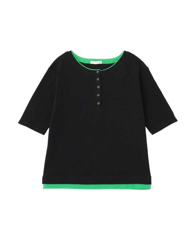 Green Parks 配色ヘンリーネック半袖プルオーバー Black