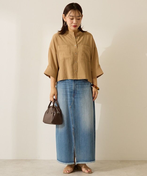 AMERICAN HOLIC 接触冷感Wポケット5分袖ショートシャツ Camel