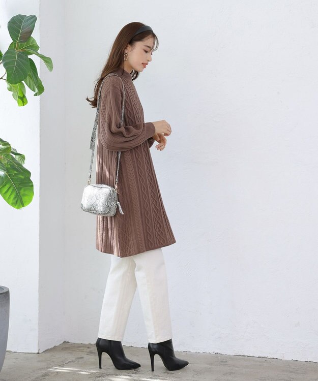 Tiaclasse アラン柄ニットチュニックワンピース モカ