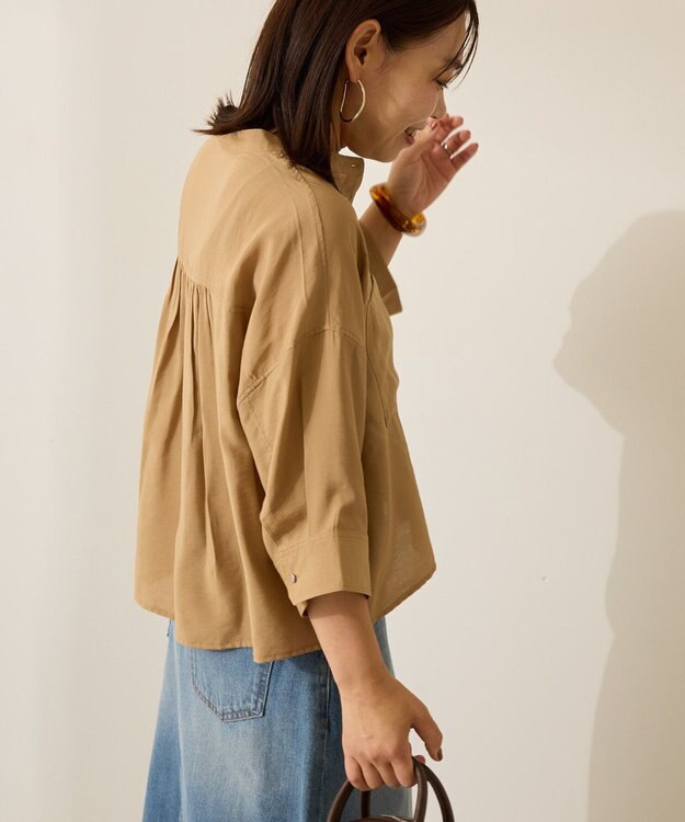 AMERICAN HOLIC 接触冷感Wポケット5分袖ショートシャツ Camel