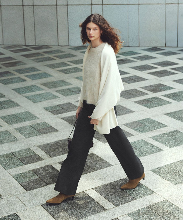 UNFILO 【ウエストゴム/14サイズ展開】beauty warm pants ワイド チャコール