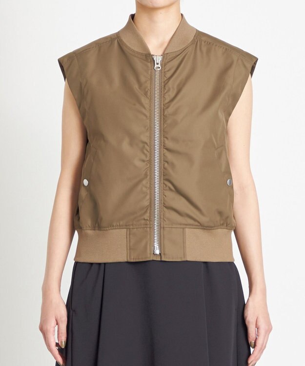 NAVE 【Nave　洗える】リサイクルツイル ノースリーブブルゾン カーキ系