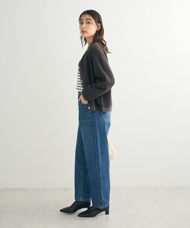 Green Parks ループ編み金釦ニットカーディガン Charcoal Gray