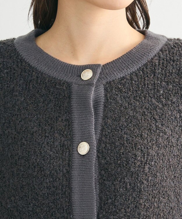 Green Parks ループ編み金釦ニットカーディガン Charcoal Gray
