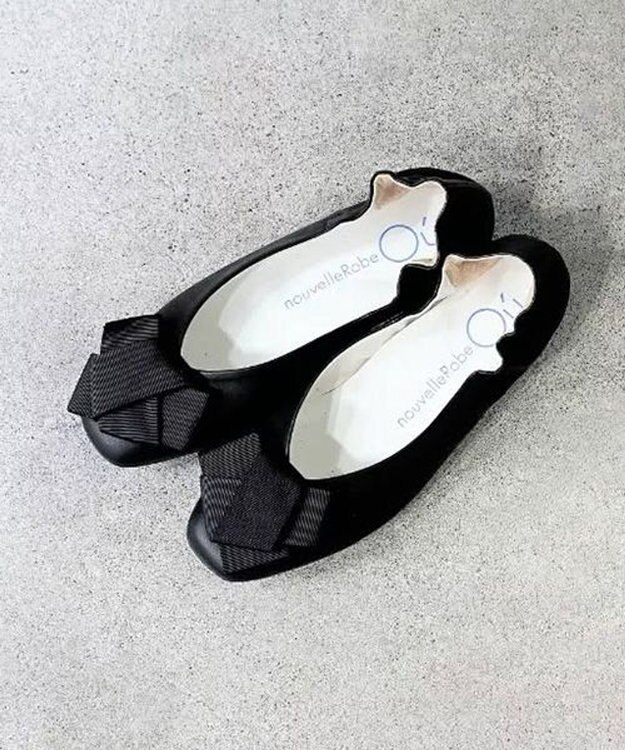 nouvelleRobe Oū サイズ追加【本革・高反発】Big Ribbon スクエアトゥ パンプス ブラック系