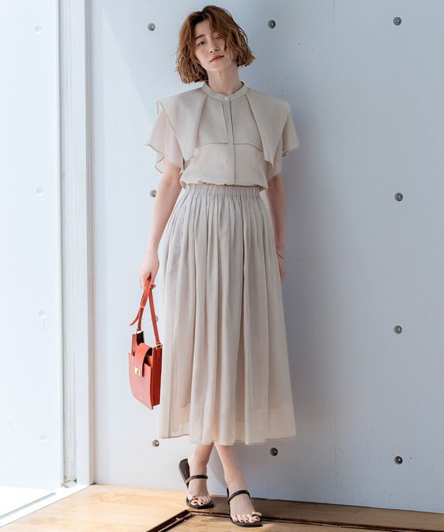 23区 L 【接触冷感/洗える】シアーフィルム ブラウス ベージュ系