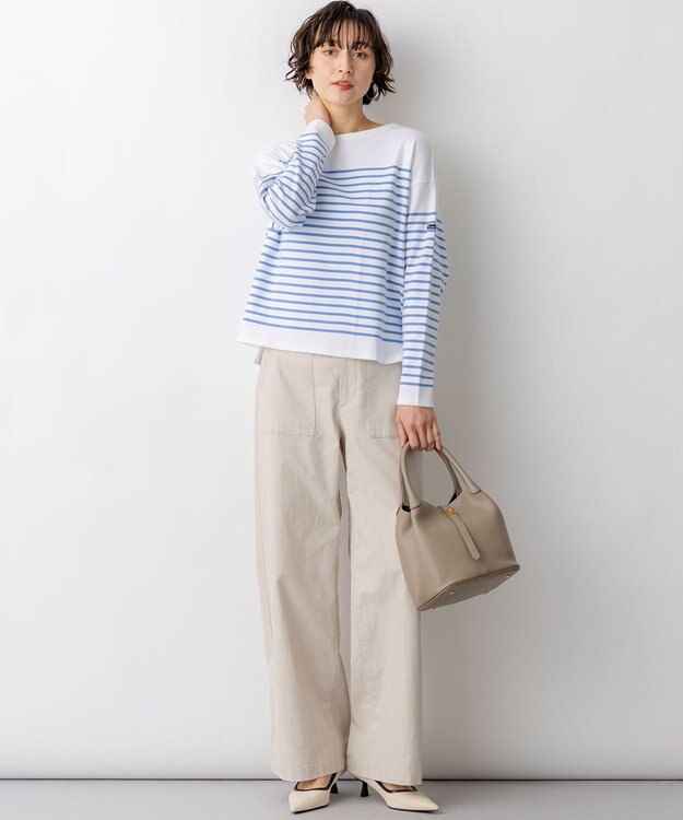 23区 Armo-lux パネルボーダー クロップド カットソー ブルー系