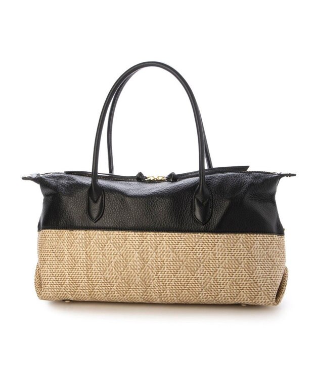 UNBILLION ペルケ perche / 雑材風×牛革付属横長ボストン ブラック