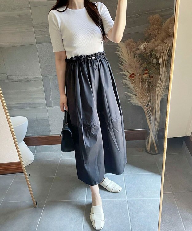 Green Parks ランタン型ニットドッキングタフタワンピース Off White