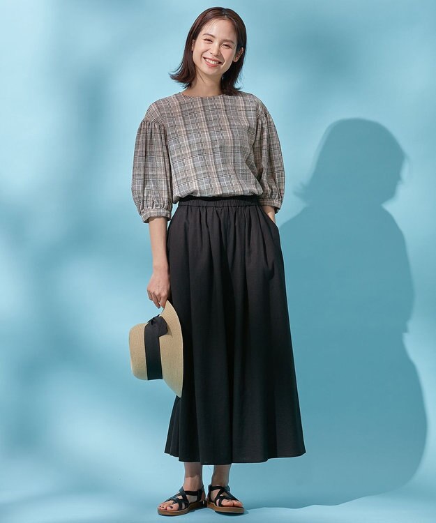 ANY 【ウエストゴム/接触冷感/UVケア】清涼リネンスカーチョ ブラック